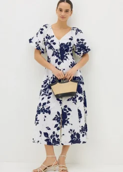 Navy Floral Broderie Anglaise Midi Tea Dress