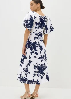 Navy Floral Broderie Anglaise Midi Tea Dress