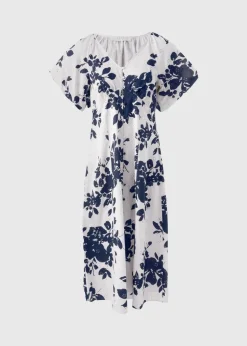 Navy Floral Broderie Anglaise Midi Tea Dress