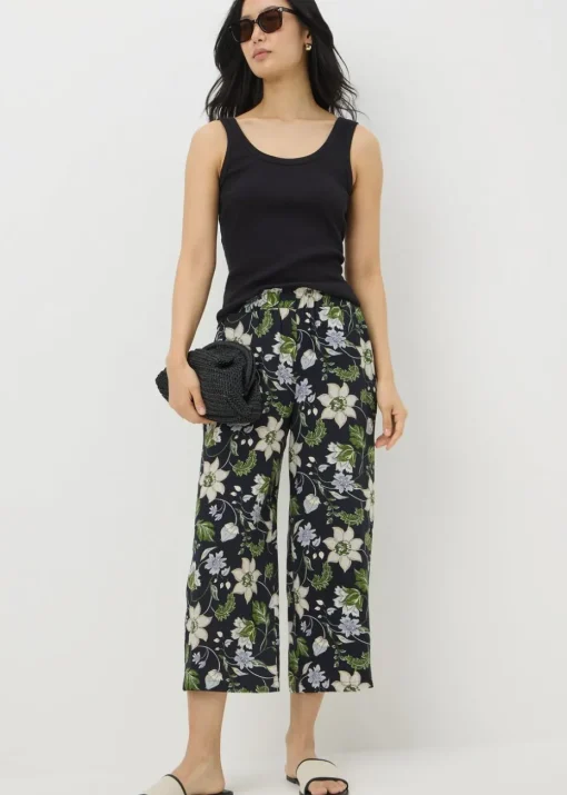 Navy Floral Cropped Trousers