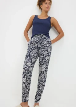 Navy Floral Tapered Trousers