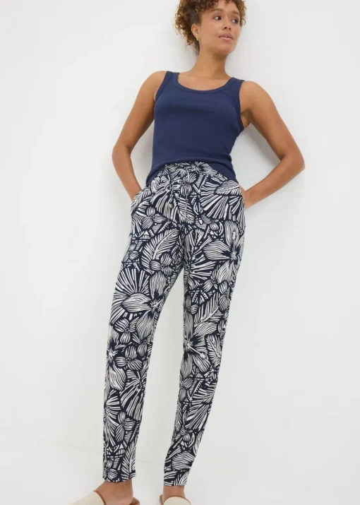 Navy Floral Tapered Trousers