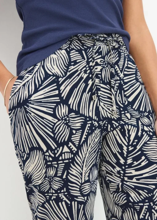 Navy Floral Tapered Trousers