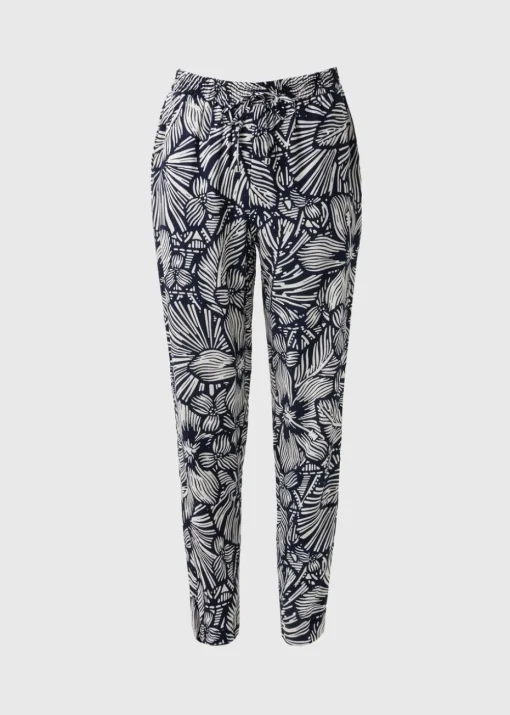 Navy Floral Tapered Trousers