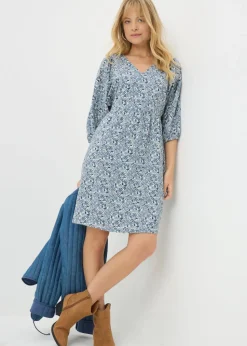 Navy Floral V Neck Mini Dress