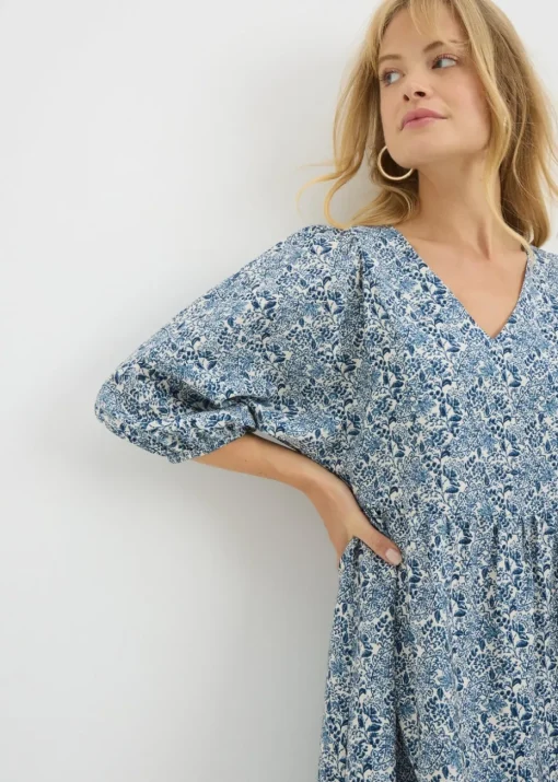 Navy Floral V Neck Mini Dress