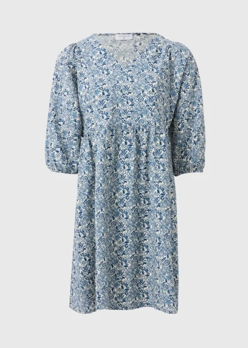 Navy Floral V Neck Mini Dress