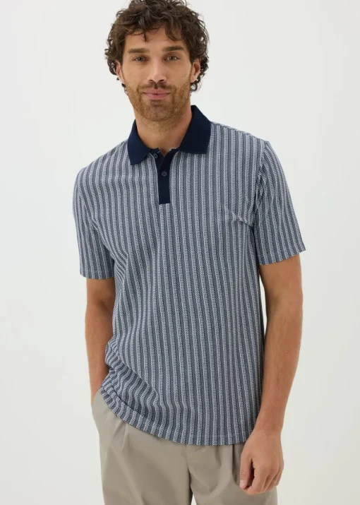 Navy Jacquard Stripe Polo Shirt