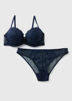 Navy Lace Bra & Knickers Set