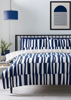 Navy Linear Geometric Duvet Set