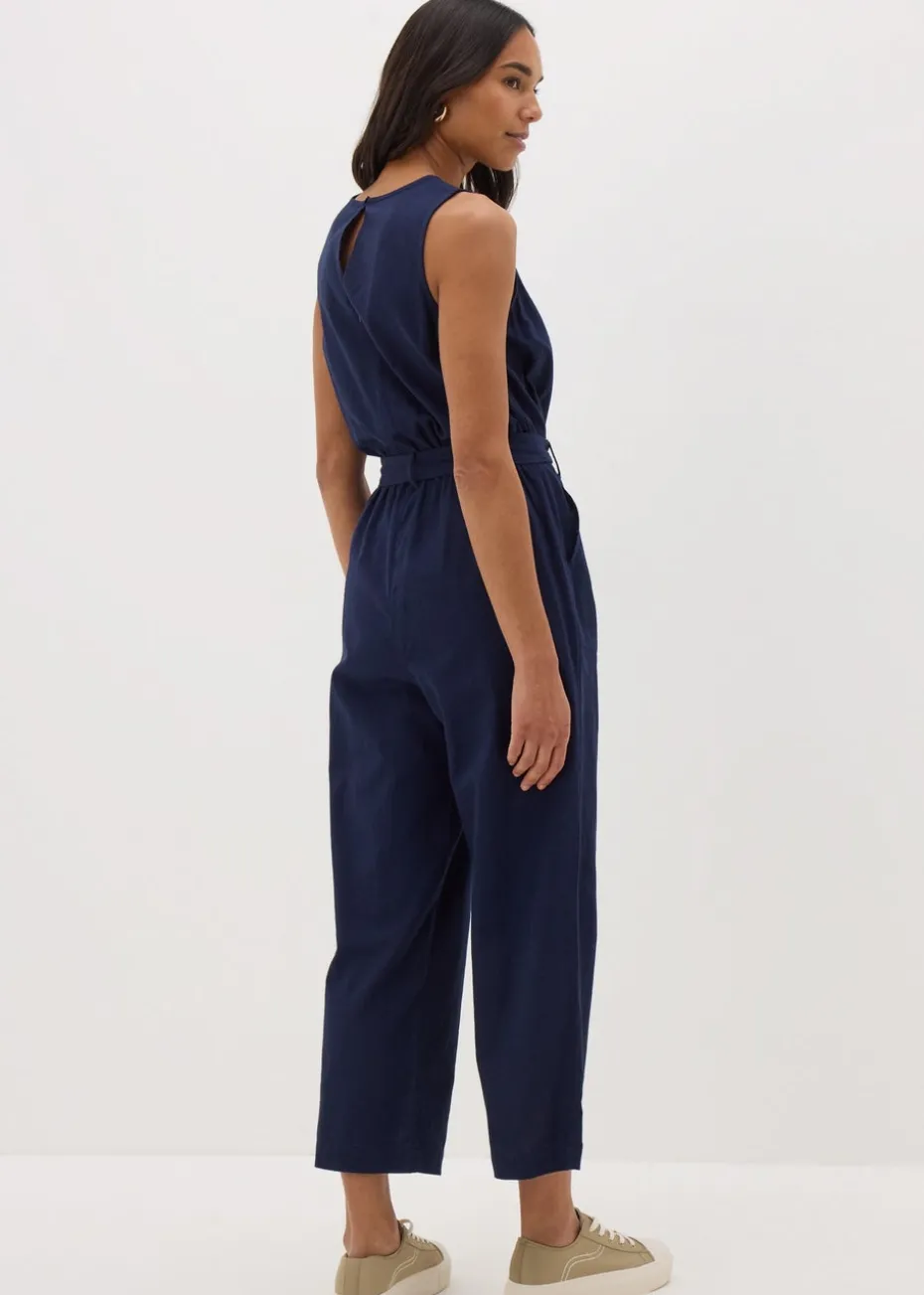 Navy Linen Blend Jumpsuit