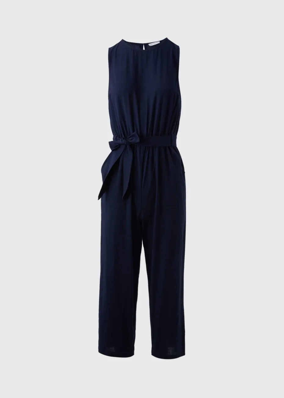 Navy Linen Blend Jumpsuit