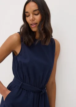 Navy Linen Blend Jumpsuit