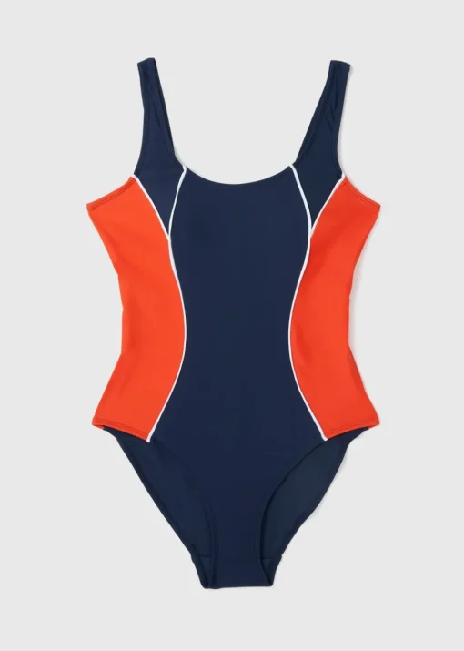 Navy Piped Detail Swimsuit