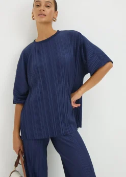 Navy Pleated Co Ord Top