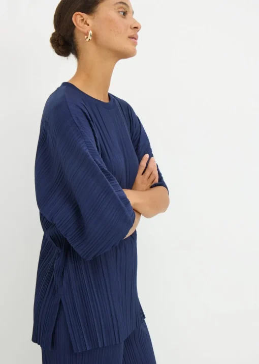 Navy Pleated Co Ord Top