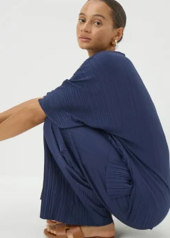Navy Pleated Co Ord Top
