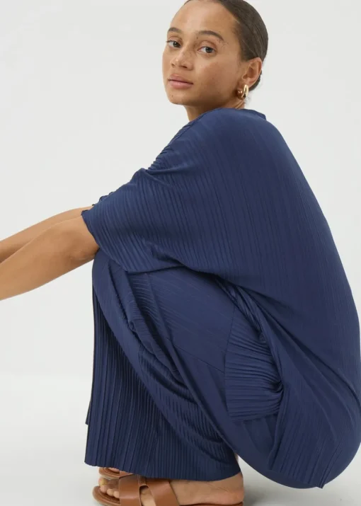 Navy Pleated Co Ord Top