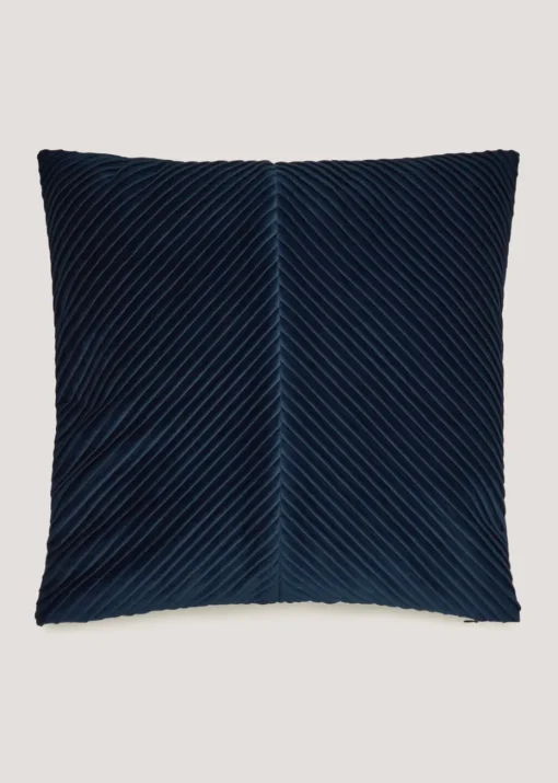 Navy Pleated Velvet Cushion