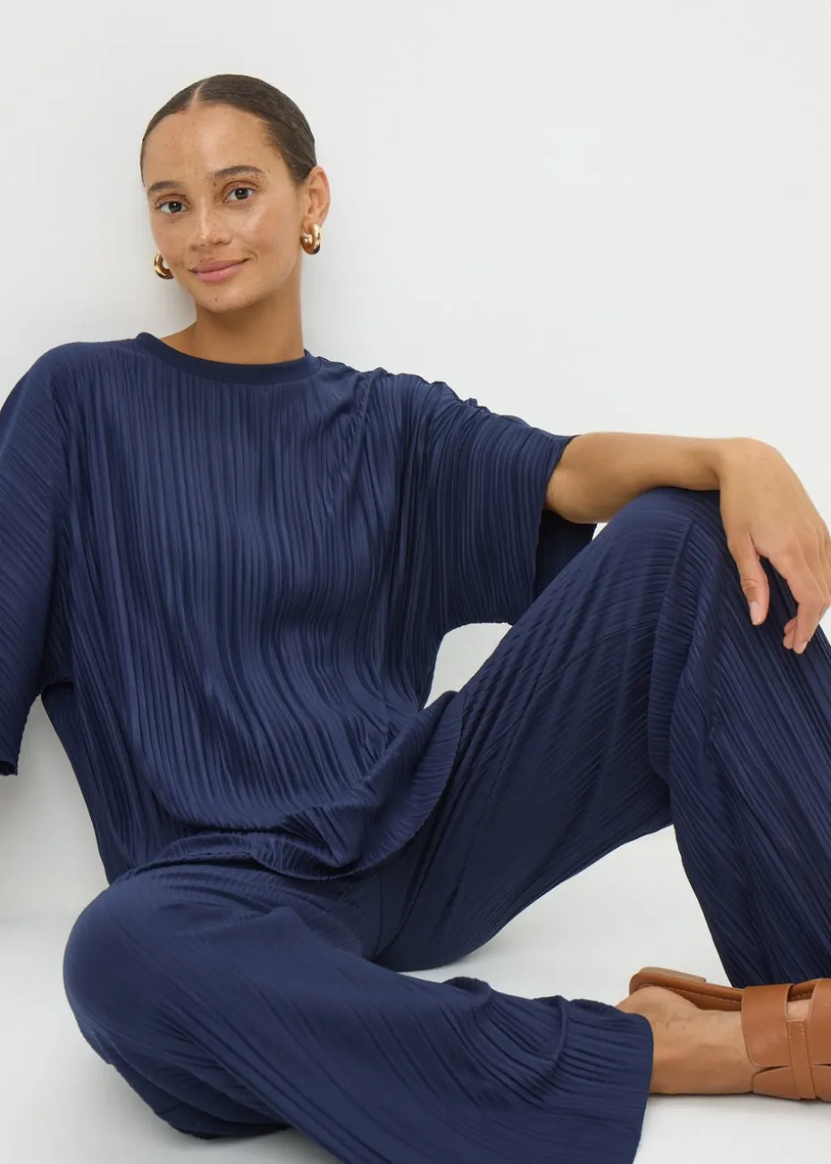 Navy Plisse Co Ord Trousers