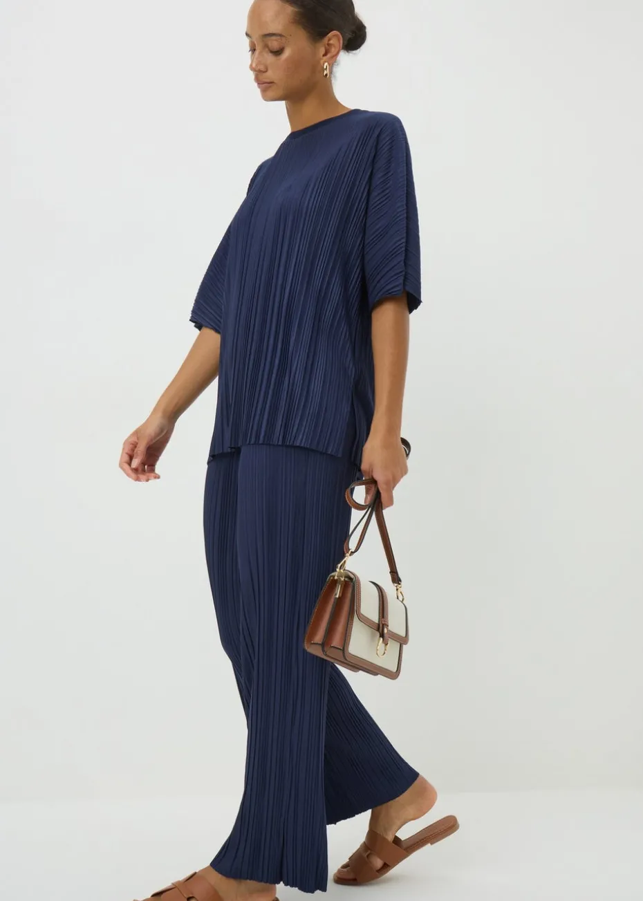 Navy Plisse Co Ord Trousers