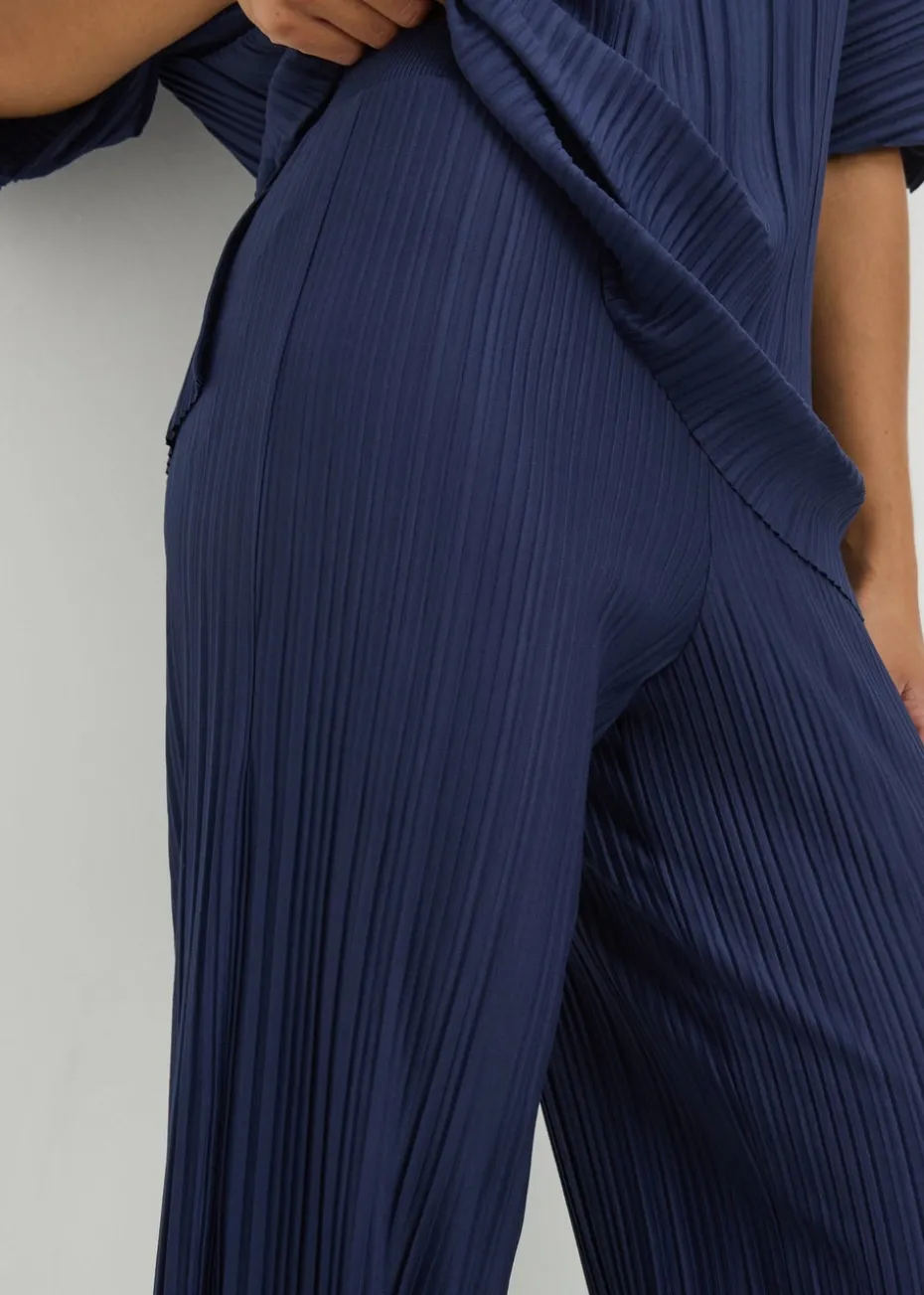 Navy Plisse Co Ord Trousers