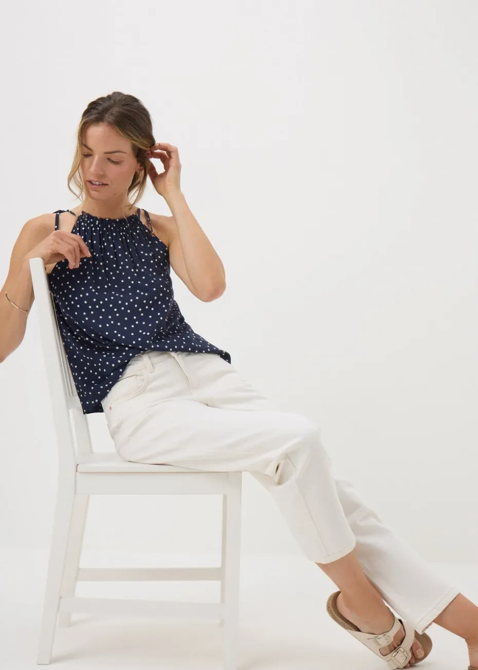 Navy Polka Dot High Neck Tie Cami Top