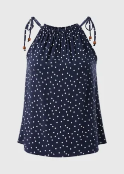 Navy Polka Dot High Neck Tie Cami Top