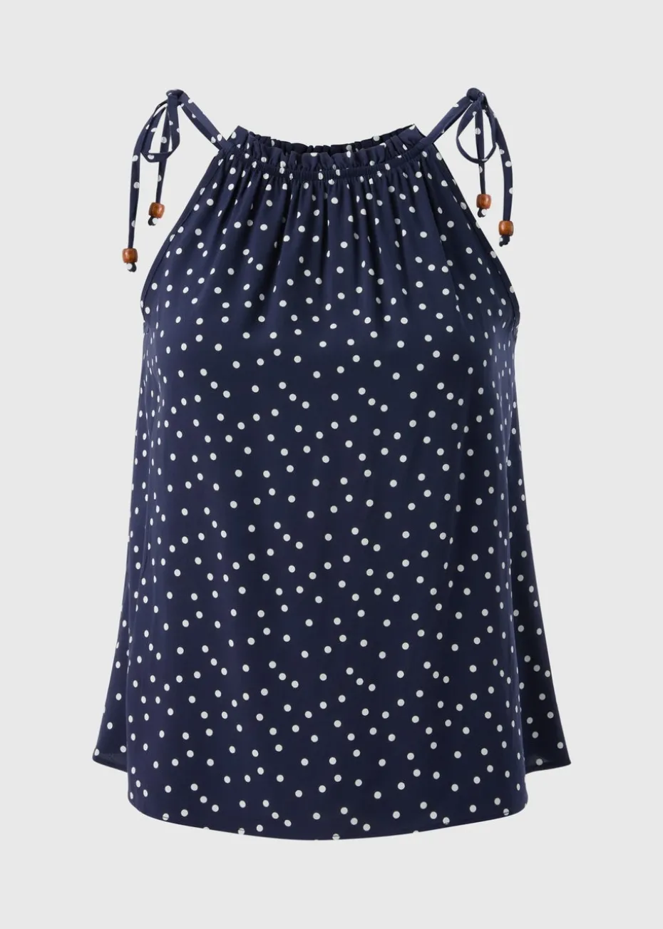 Navy Polka Dot High Neck Tie Cami Top