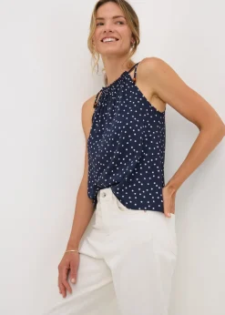 Navy Polka Dot High Neck Tie Cami Top