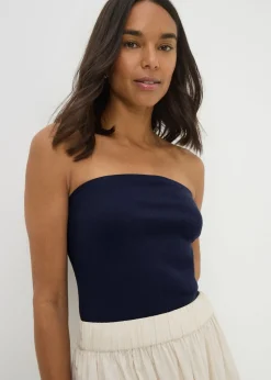 Navy Ribbed Bandeau Top