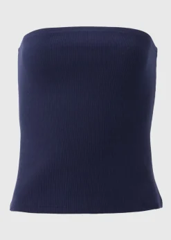 Navy Ribbed Bandeau Top