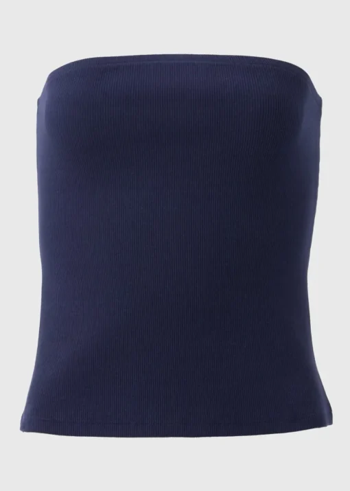 Navy Ribbed Bandeau Top