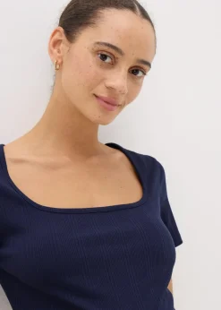Navy Ribbed Square Neck T-Shirt