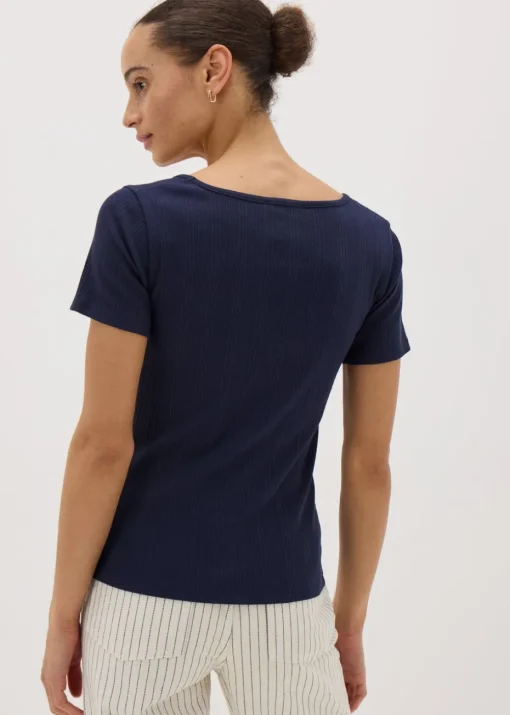 Navy Ribbed Square Neck T-Shirt