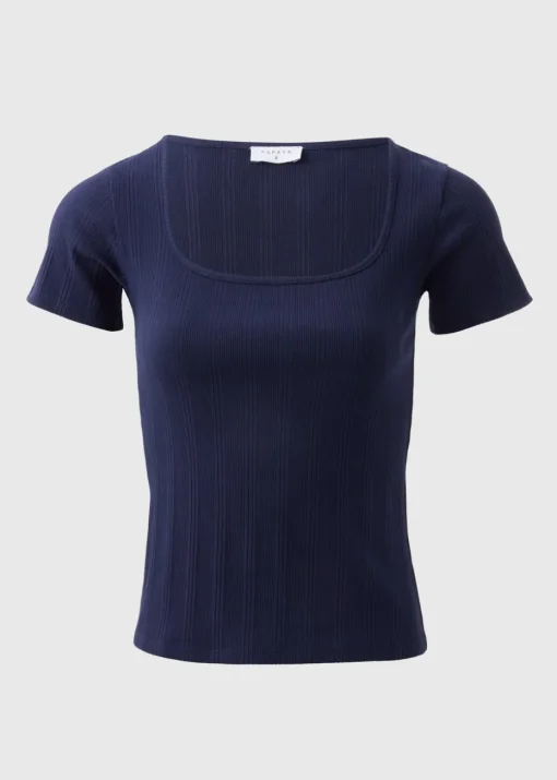 Navy Ribbed Square Neck T-Shirt