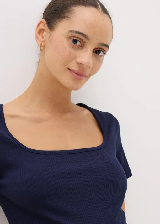 Navy Ribbed Square Neck T-Shirt