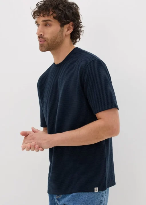 Navy Ribbed Texture T-Shirt