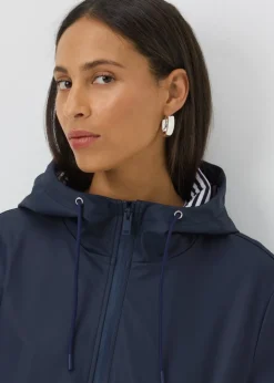 Navy Rubberised Showerproof Short Parka Coat