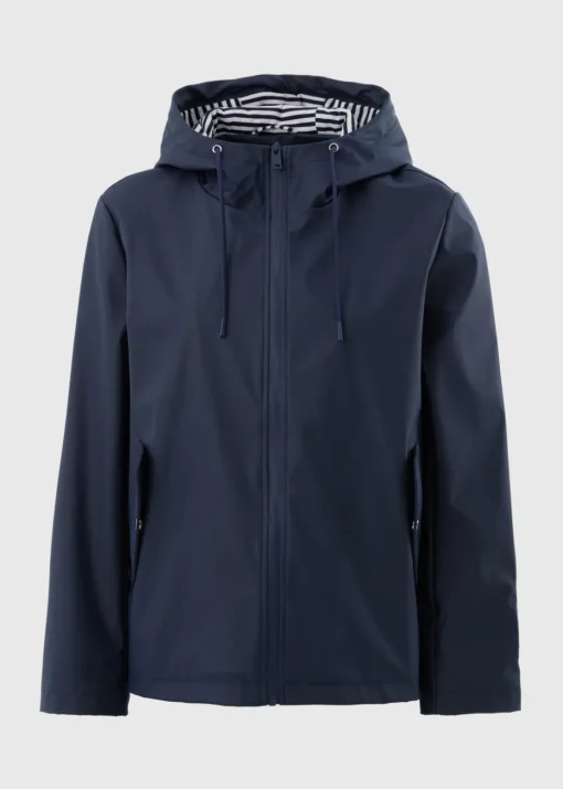Navy Rubberised Showerproof Short Parka Coat