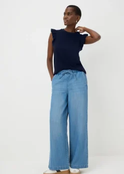 Navy Ruffle Sleeve T-Shirt