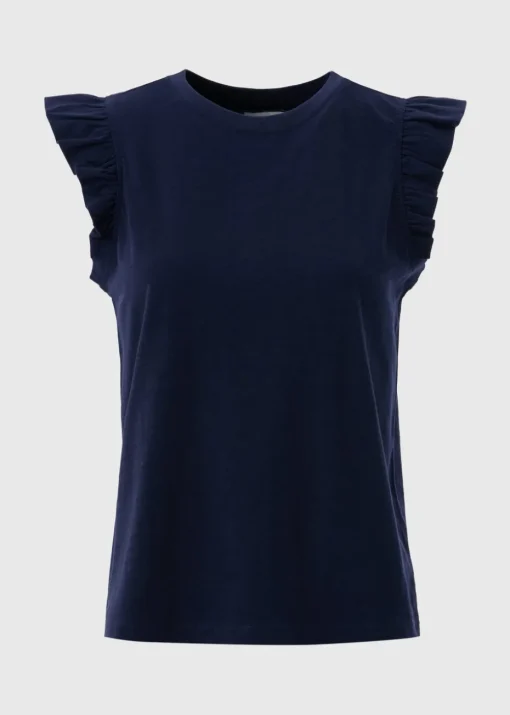 Navy Ruffle Sleeve T-Shirt
