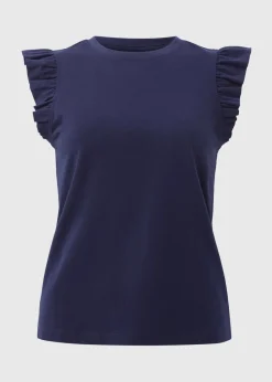 Navy Ruffle Sleeve Vest Top