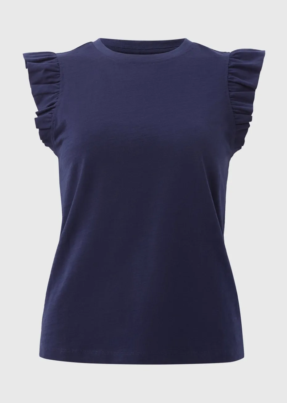 Navy Ruffle Sleeve Vest Top