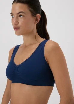 Navy Seamless Padded Lace Trim Crop Top