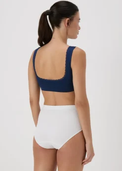 Navy Seamless Padded Lace Trim Crop Top