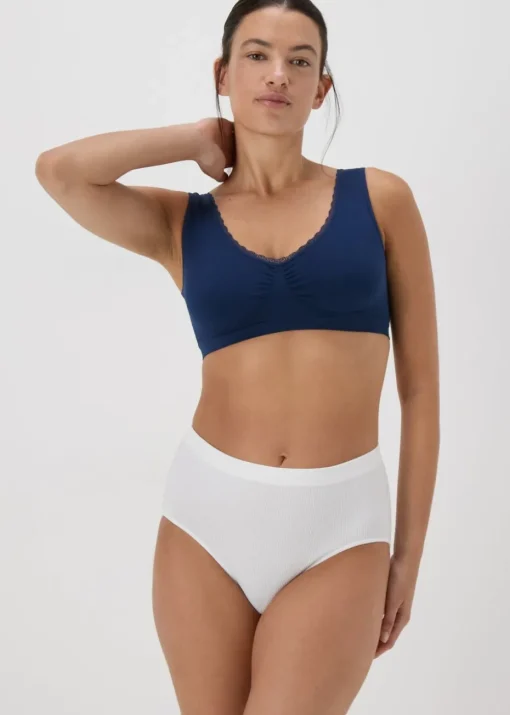 Navy Seamless Padded Lace Trim Crop Top