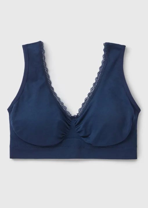 Navy Seamless Padded Lace Trim Crop Top