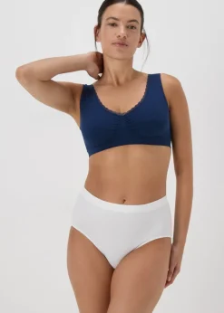 Navy Seamless Padded Lace Trim Crop Top