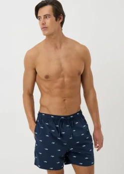 Navy Shark Embroidered Swim Shorts